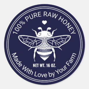 Honung Burk Bee Apiary Bebiodling Farm Navy Blue Runt Klistermärke