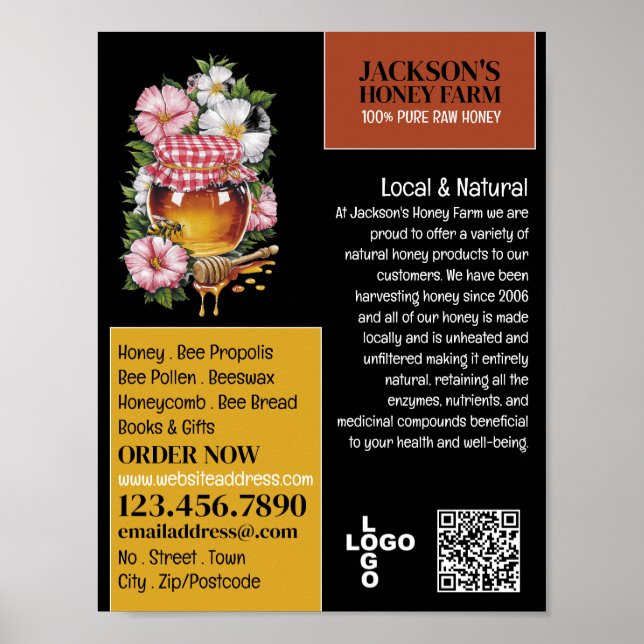 Honung Burk - Beeyard, honungsfarmsreklam Poster (Framsidan)