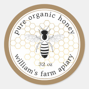 Honung Burk-etikett Bee Apiary Guld Honeycomb Runt Klistermärke