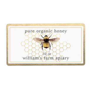 Honung Burk-etikett Honeybee Apiary Honeycomb Guld Fraktsedel