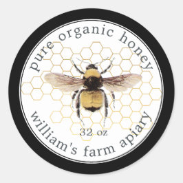 Honung Burk-etikett Honeybee Apiary Honeycomb Guld Runt Klistermärke
