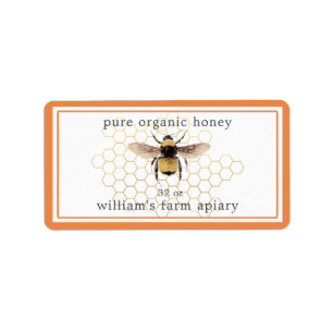 Honung Burk-etikett Honeybee Apiary Honeycomb Oran Adressetikett