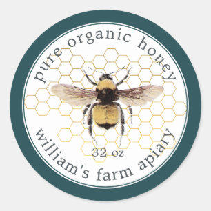 Honung Burk-etikett Honeybee Apiary Honeycomb Teal Runt Klistermärke