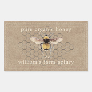 Honung Burk-etikett Honeybee Apiary Kraft Papper Rektangulärt Klistermärke