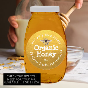 Honung Burk-etikett Honung Bee Apiary Guld Runt Klistermärke