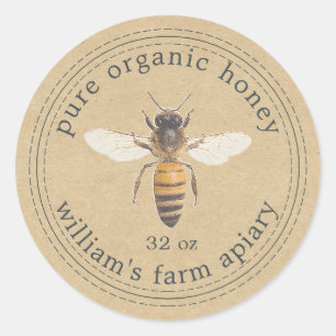 Honung Burk-etikett Honung Bee Apiary Kraft Papper Runt Klistermärke