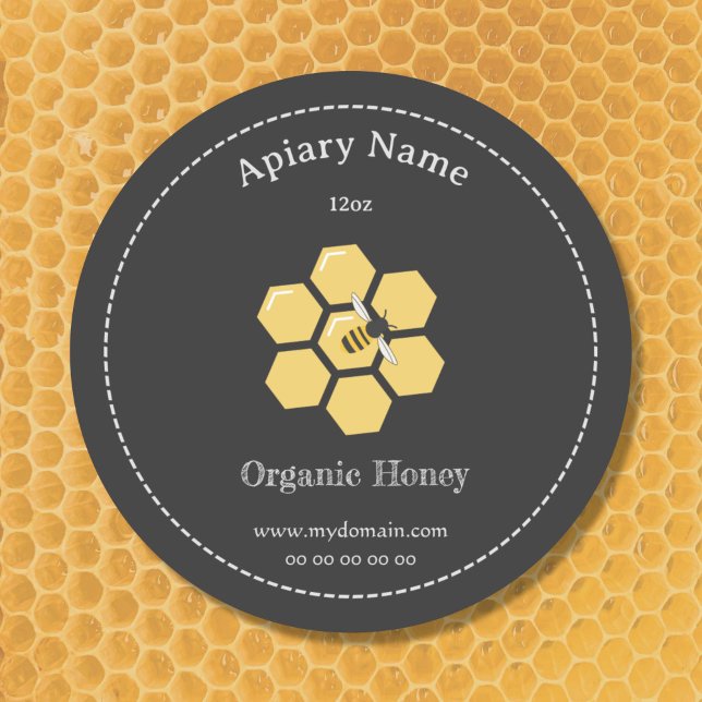 Honung Burk-etikett på svart etikett för biodling (Honey Jar Label on Black Sticker for Beekeeper)