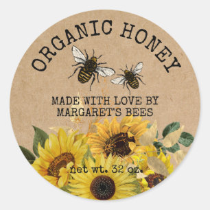 Honung Burk-etiketter Honeybee Honeycomb Bee Apiar Runt Klistermärke