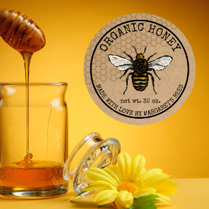 Honung Burk-etiketter Honeybee Honeycomb Bee Apiar Runt Klistermärke