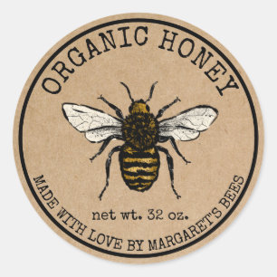 Honung Burk-etiketter Honeybee Honeycomb Bee Apiar Runt Klistermärke