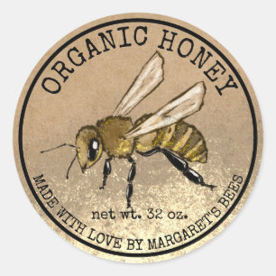 Honung Burk-etiketter Honeybee Honeycomb Bee Apiar Runt Klistermärke