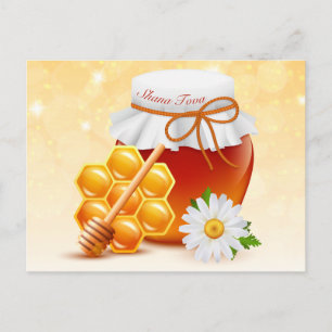 Honung Burk, Honeycomb, Daisy Rosh Hashanah Vykort