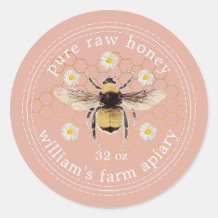 Honung Burk Label Honeybee Apiary Dusty Rosa Runt Klistermärke