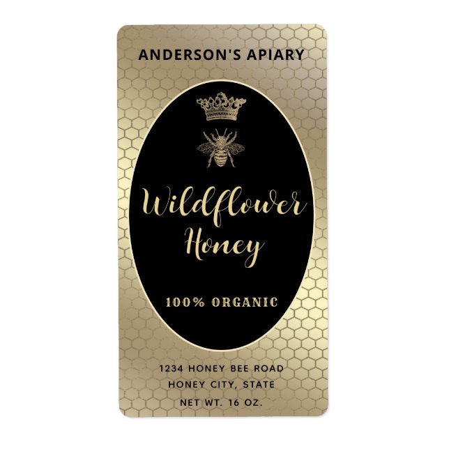 Honung burk modern manus drottbeetikett fraktsedel (Framsidan)