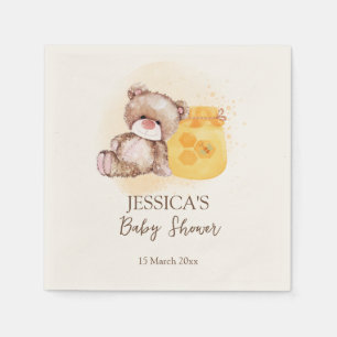 Honung burk nalle i förtid vänta på babydusch pappersservett