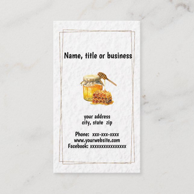 Honung burk och bikaka visitkort (Framsida)
