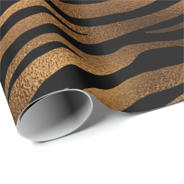 Honung Deep Guld Metall Black Tiger Animal Skin Presentpapper (Rullad Hörn)