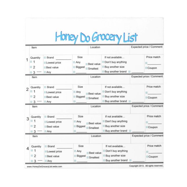 Honung Do Livsmedel List ... Anteckningsblock (Framsida)