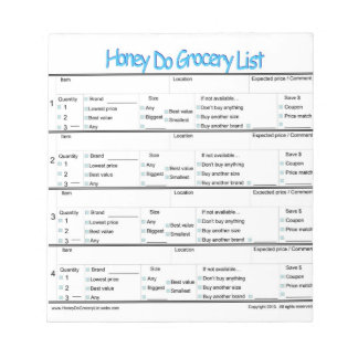 Honung do livsmedel lista ... anteckningsblock