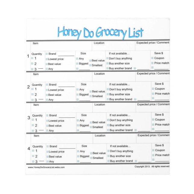 Honung do livsmedel lista ... anteckningsblock (Framsida)