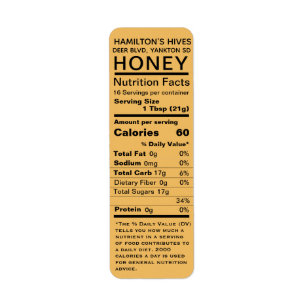 Honung-Färgad Nutrition Facts Returadressetikett Returadress Etikett