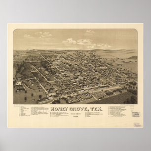Honung Grove Texas 1886 Antique Panoramic Karta Poster