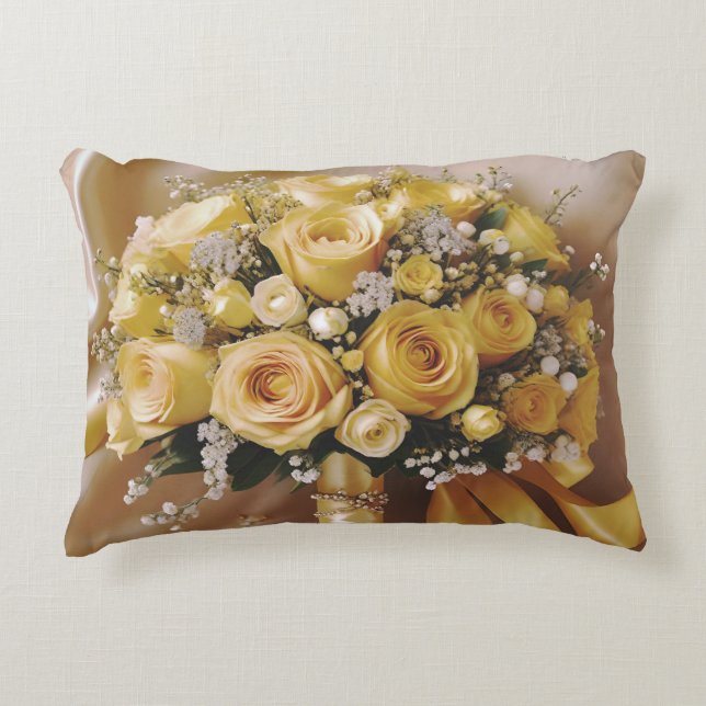 Honung Gul ros Bröllop Bouquet Prydnadskudde (Framsidan)