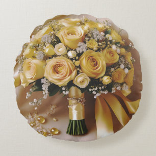 Honung Gul ros Bröllop Bouquet Rund Kudde