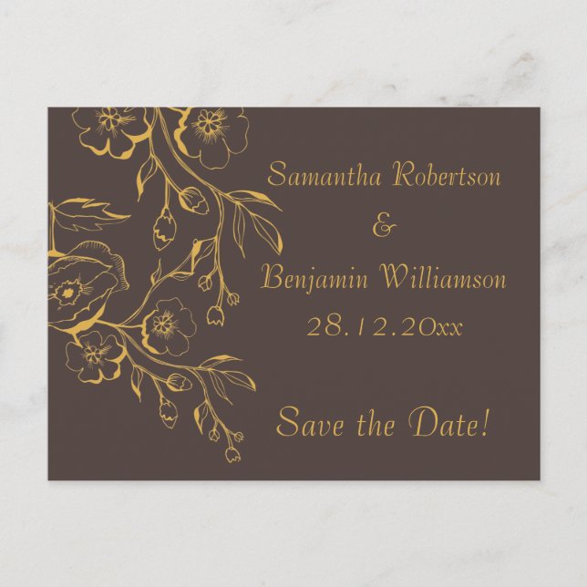 Honung Guld Autumn Blommigt Bröllop spara datum Meddelande Vykort (Framsida)