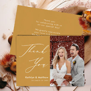 Honung Guld Elegant Script Modern Photo Bröllop Tack Kort