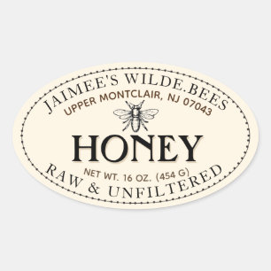 Honung Heraldic Bee Oval Docken Gräns Sticker Ovalt Klistermärke