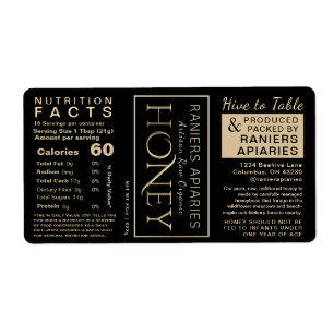 Honung Hex 3-Panel Nutrition Facts & Infant Warnin Fraktsedel