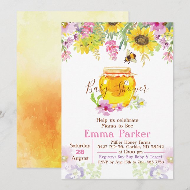 Honung Humla Baby Shower-inbjudan Inbjudningar (Fram/baksida)