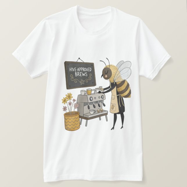 Honung Latte Craftmaster: Barista Bee & Flower Esp T Shirt (Design framsida)