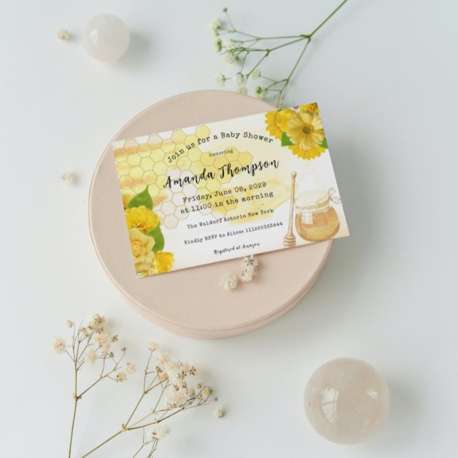 Honung med blommor och Bee Mamma till babyskor Inbjudningar (Skapare uppladdad)