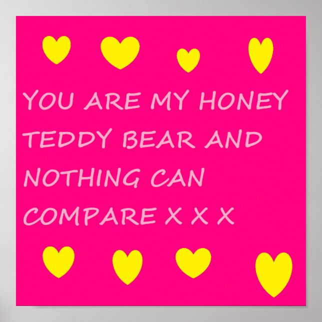 Honung nalle poster i stark rosa (Framsidan)