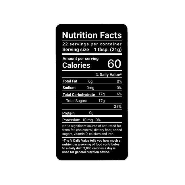 Honung Nutrition Facts Address Label Black Adressetikett (Framsidan)