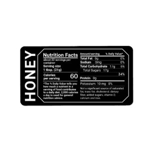 Honung Nutrition Facts Address Label Black Adressetikett