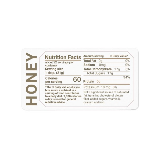 Honung Nutrition Facts Adressetikett med Gräns (Framsidan)
