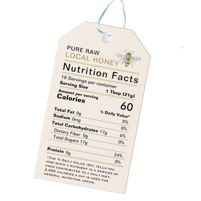 Honung Nutrition Facts Burk Märkre med bin Presentetikett (Skapare uppladdad)