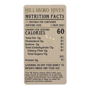 Honung Nutrition Facts Infant Warning Apiary Namn Fraktsedel