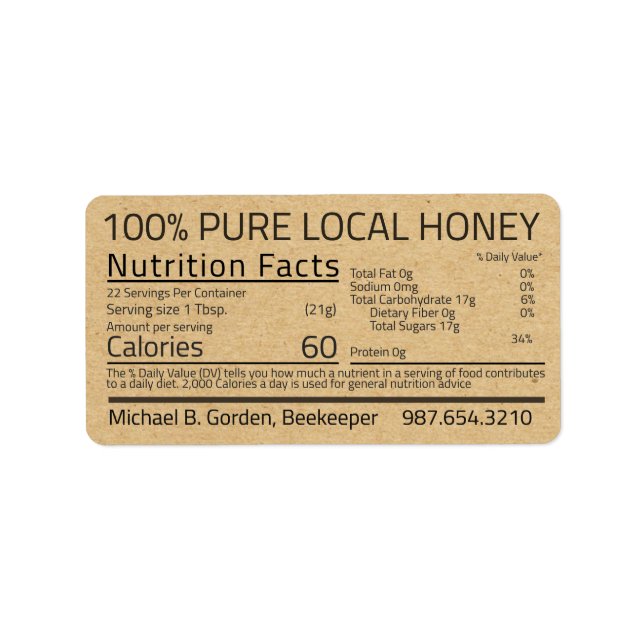 Honung Nutrition Facts Kraft Address Label Adressetikett (Framsidan)
