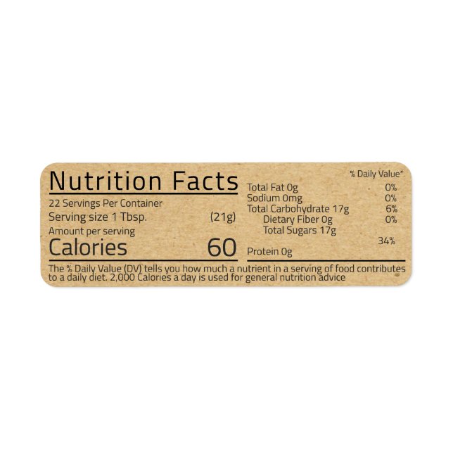 Honung Nutrition Facts Kraft Returadress Etikett (Framsidan)