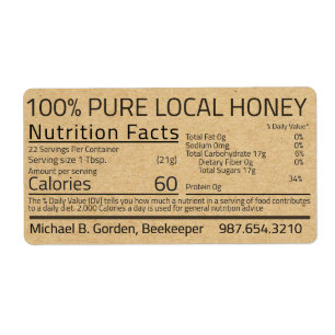 Honung Nutrition Facts Kraft Shipping Label Fraktsedel
