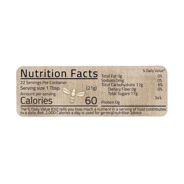 Honung Nutrition Facts Label Bee Muslin Brown Returadress Etikett (Framsidan)