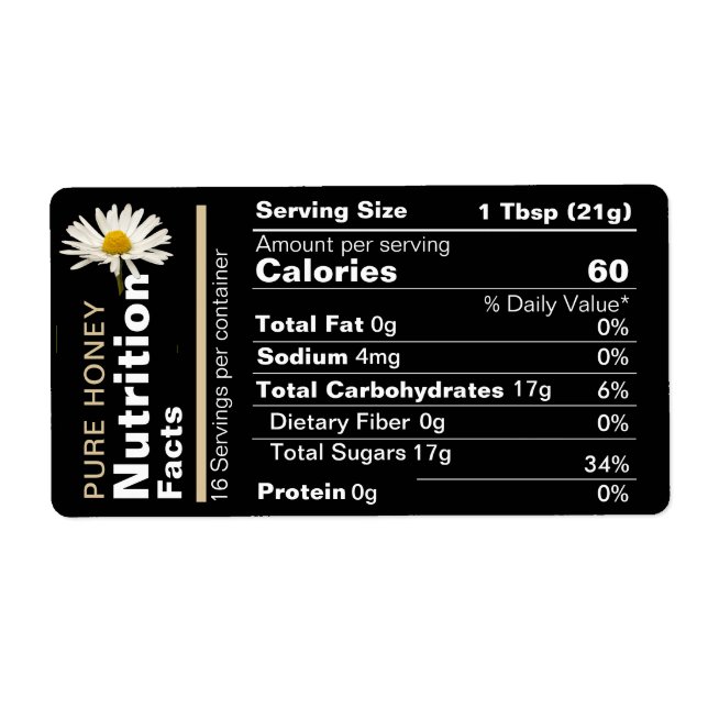 Honung Nutrition Facts Label Black Guld Daisy Fraktsedel (Framsidan)