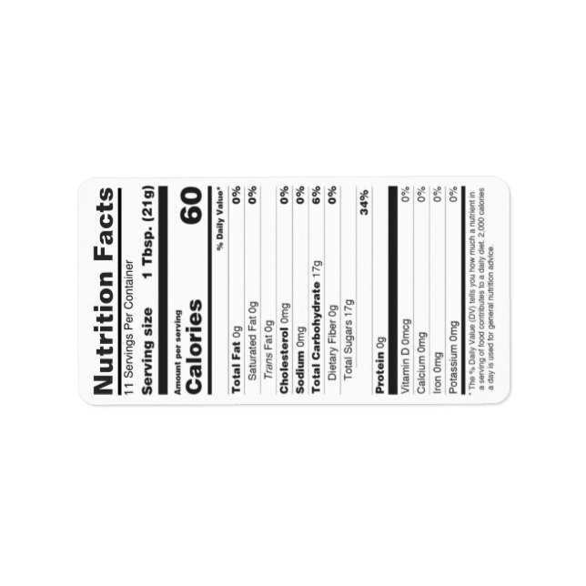 Honung Nutrition Facts Label Small 2020 White Adressetikett (Framsidan)