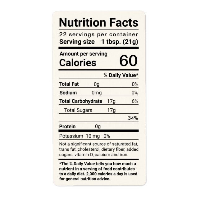 Honung Nutrition Facts Shipping Label Ivory Fraktsedel (Framsidan)