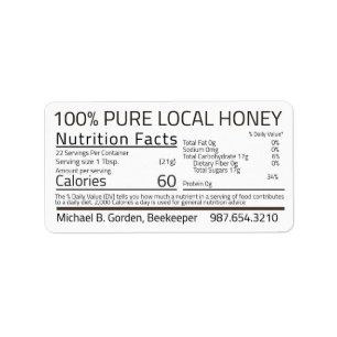 Honung Nutrition Facts White Address Label Adressetikett