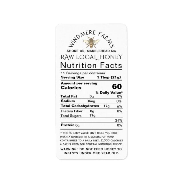 Honung Nutrition Infant Warning & Bee Adress Storl Adressetikett (Framsidan)